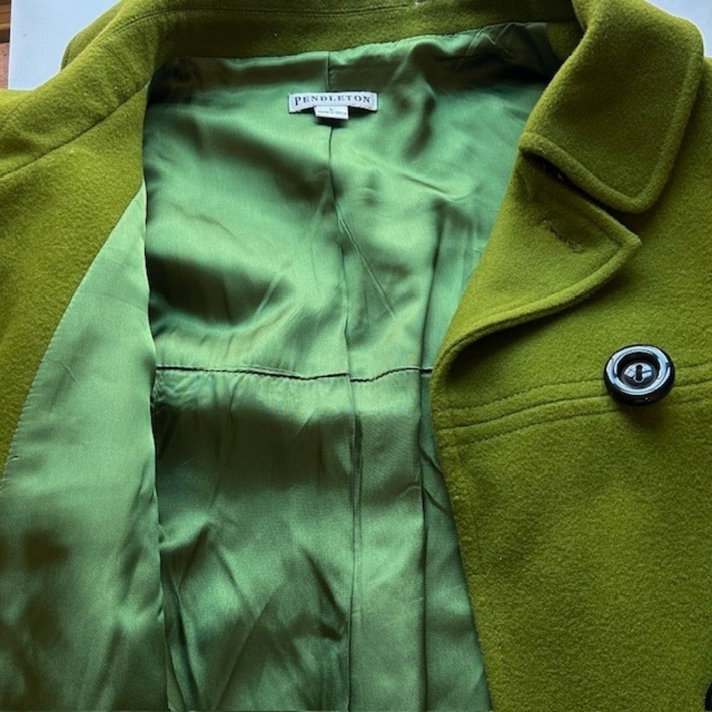 Pendleton Green Merino Wool Double Breasted Pea Coat Jacket Womens Large Flaw - Picture 2 of 12
